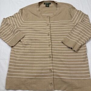 SWEATER‎ CARDIGAN Eddie Bauer Womens XXL  Beige BUTTON UP  Knit V Neck